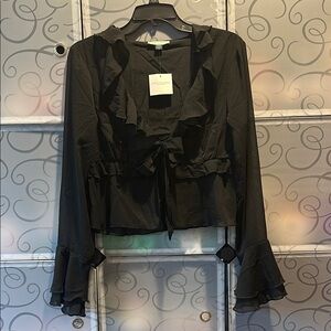 American Eagle Long Sleeve Ruffle Tue Front Shirt